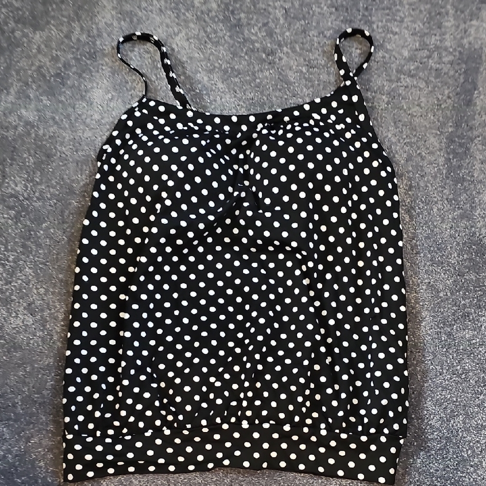 Lands' End Black and White Polka Dot Swim Top With Built-in Bra